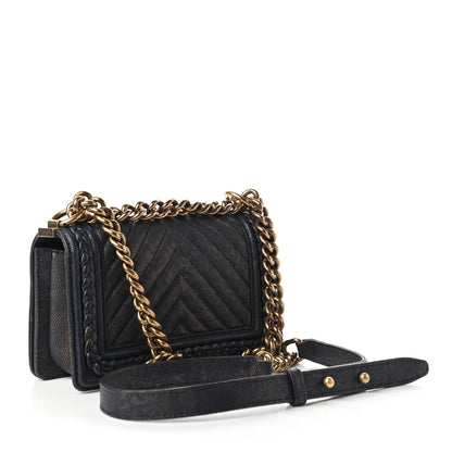 Chanel Patinated Caviar Chevron Braided Small Boy Flap Navy Blue 3 of 10