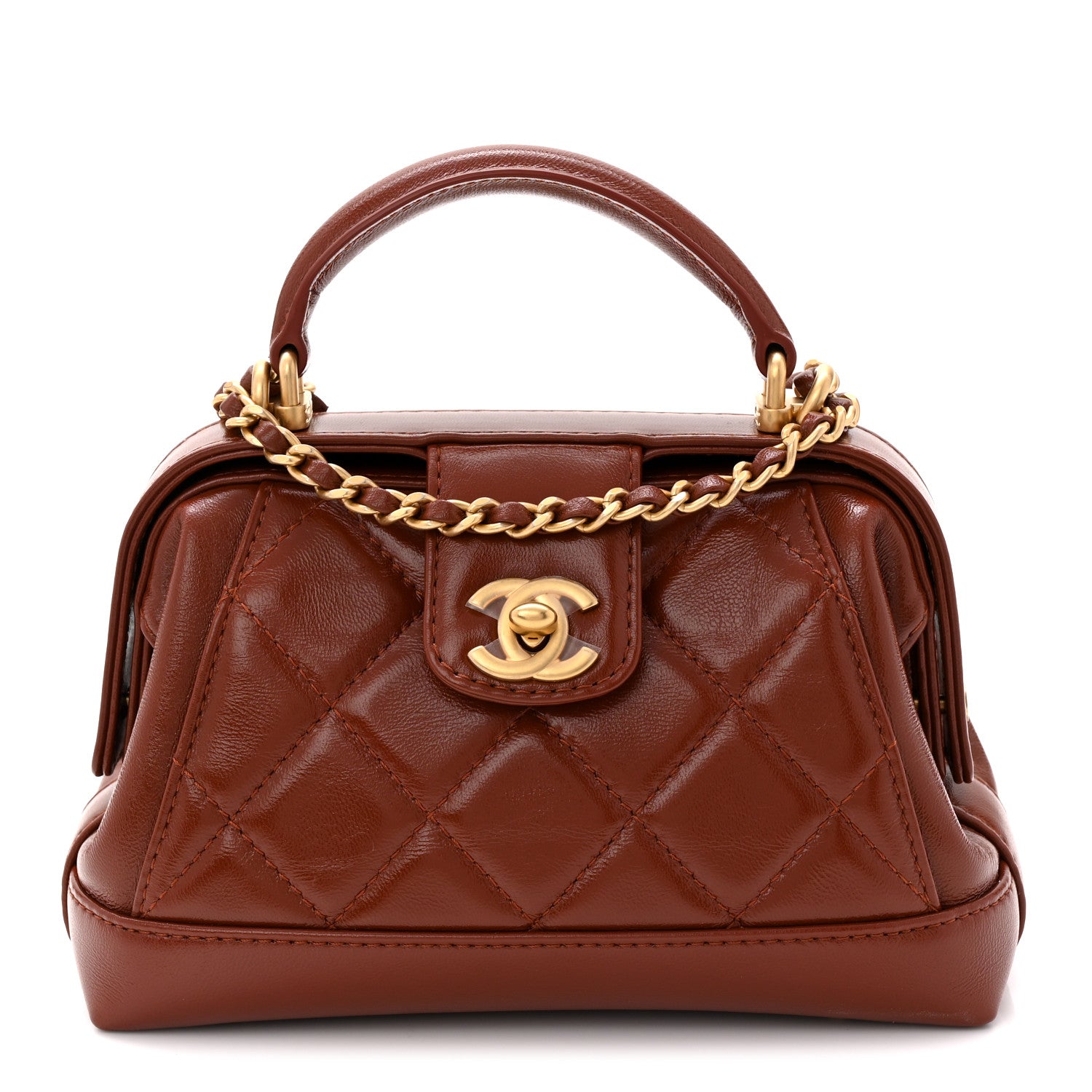 Chanel Shiny Lambskin Quilted Mini Cocodoc Top Handle Bag Brown 8 of 10