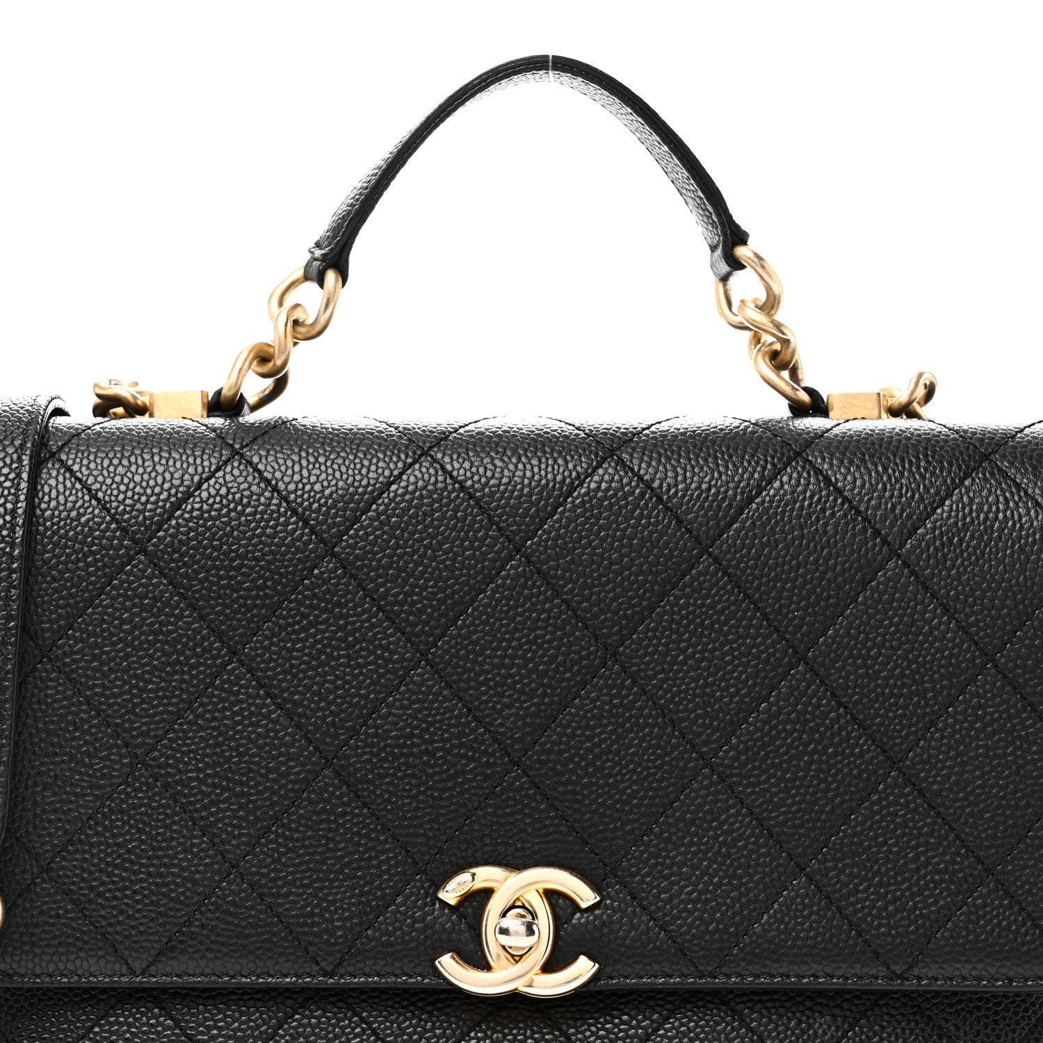 Chanel Caviar Diamond Stitched Small Top Handle Flap Black 8 of 10