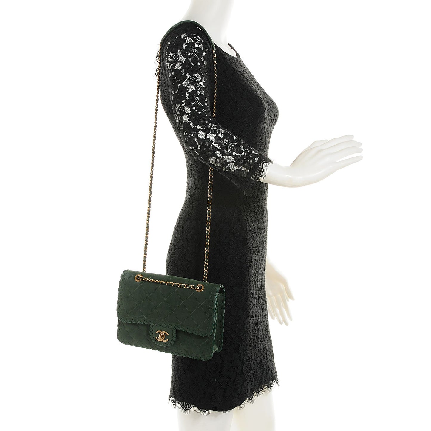Metallic Suede Calfskin Small Happy Stitch Flap Green
