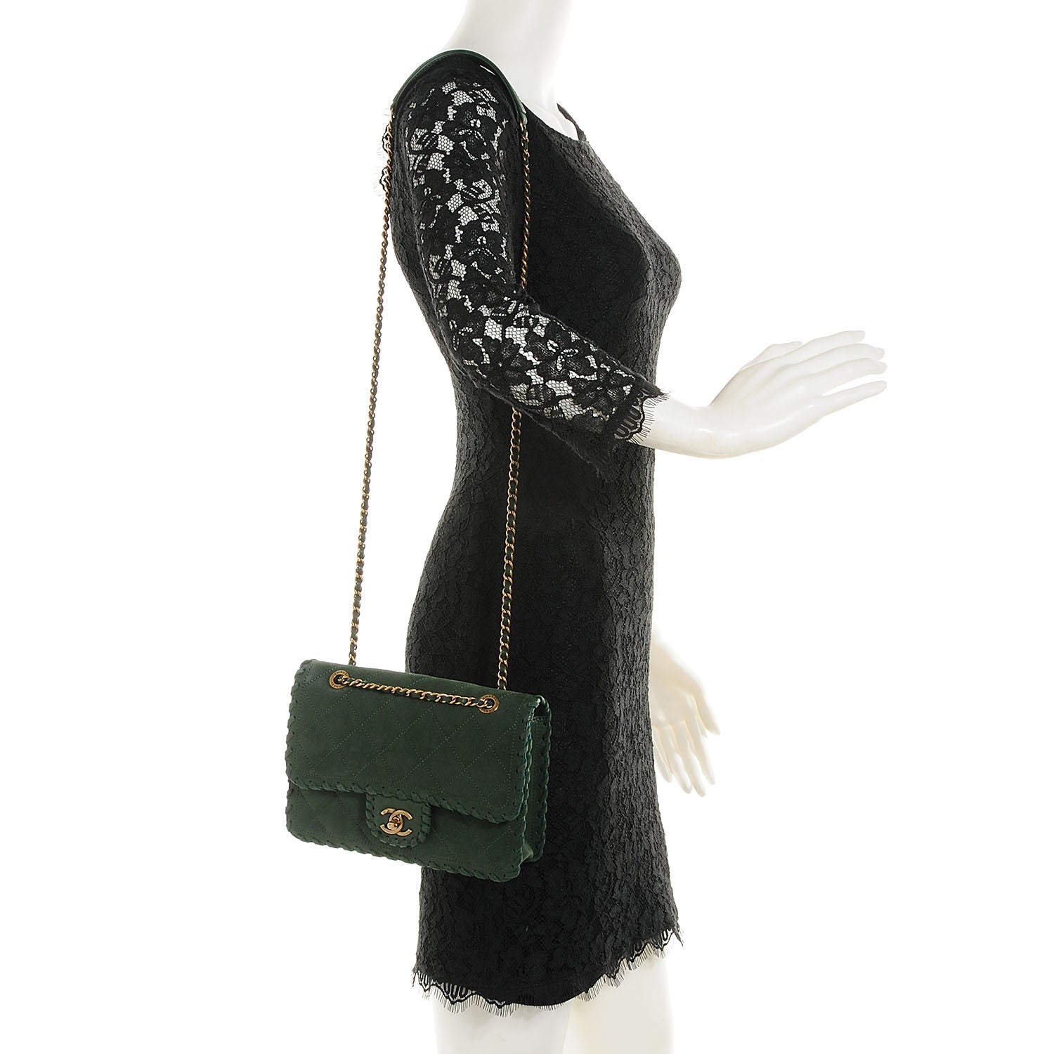 Chanel Metallic Suede Calfskin Small Happy Stitch Flap Green 2 of 8