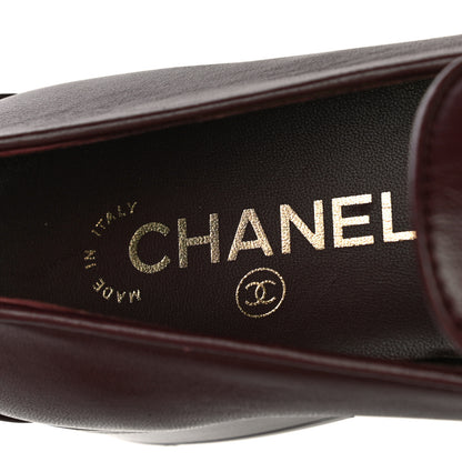 Chanel Lambskin Quilted Womens CC Loafers 38.5 Burgundy 10 of 12