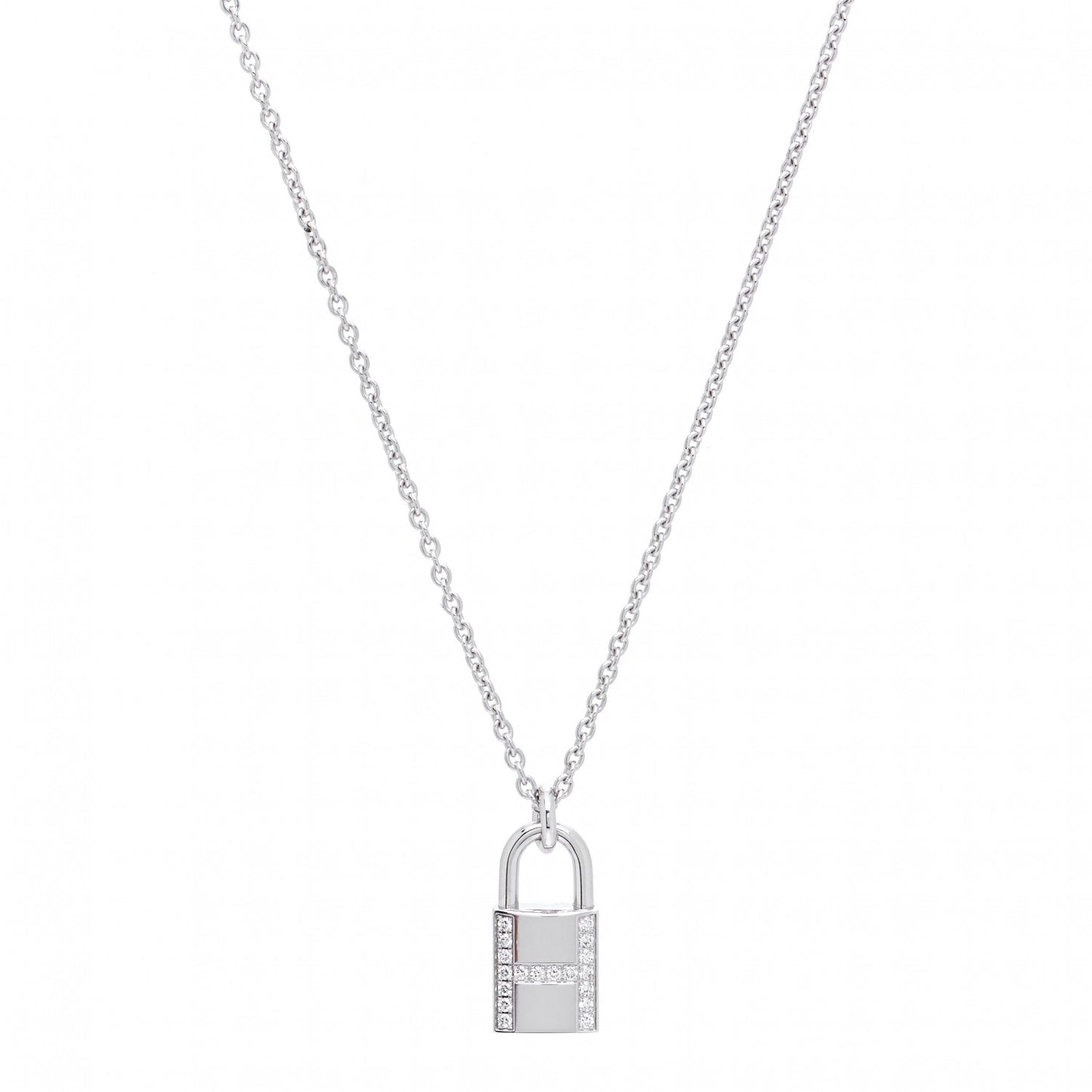 18K White Gold Diamond Amulettes Cadenas Pendant Necklace