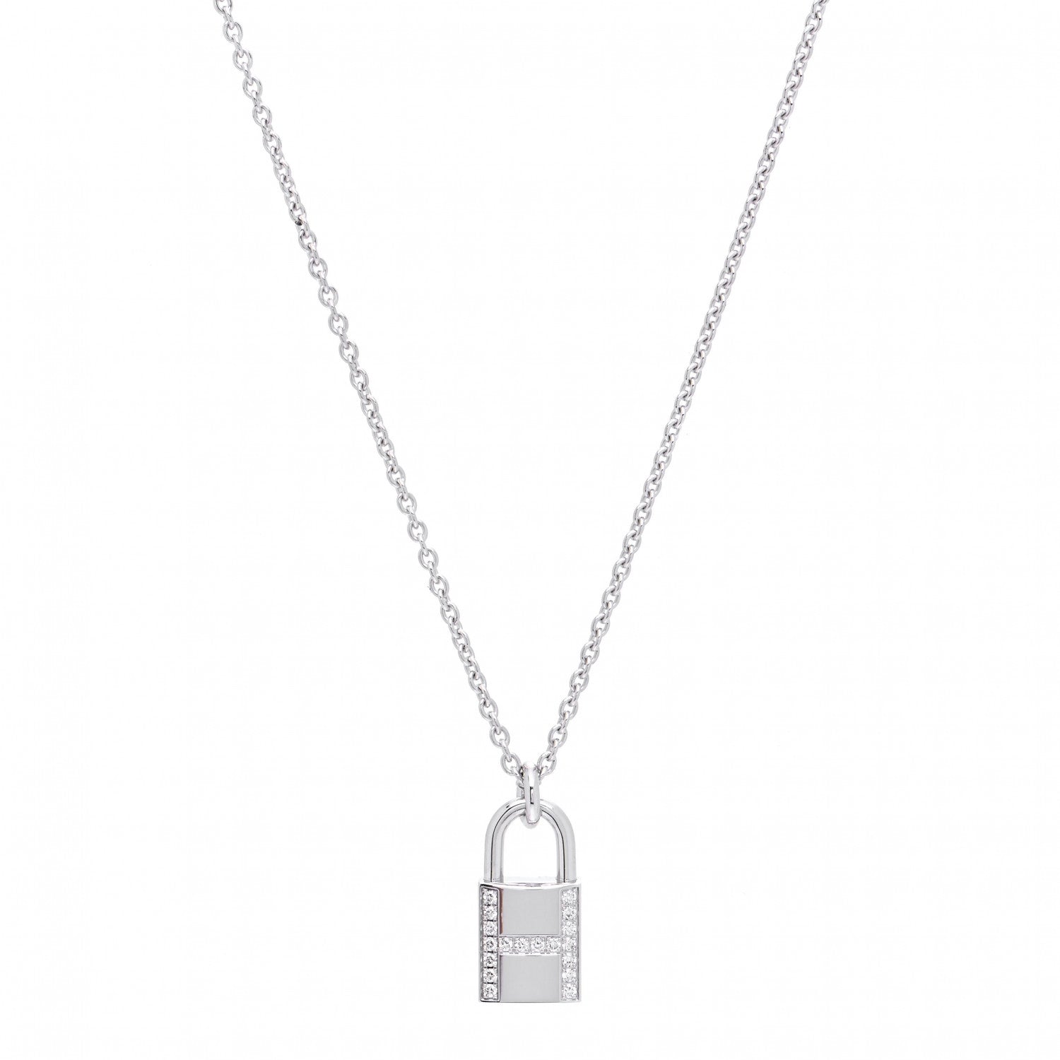 Hermes 18K White Gold Diamond Amulettes Cadenas Pendant Necklace 1 of 7
