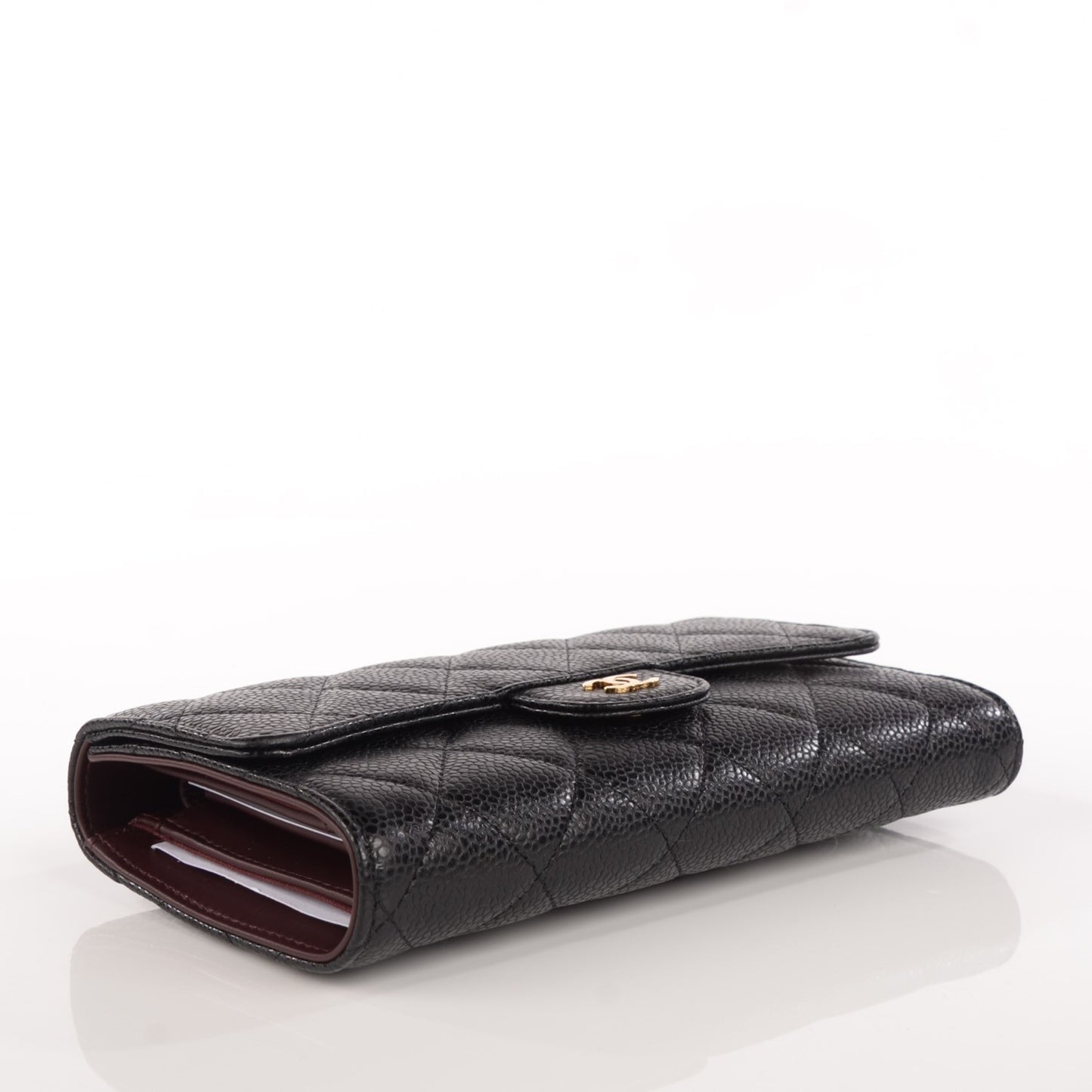 Caviar Quilted Large Flap Wallet Black