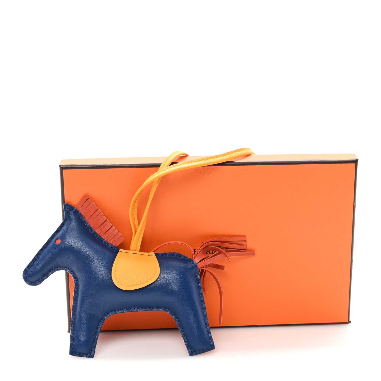 Hermes Milo Lambskin Grigri Rodeo Horse Bag Charm MM Bleu De Malte Cornaline Jaune D'or 4 of 4