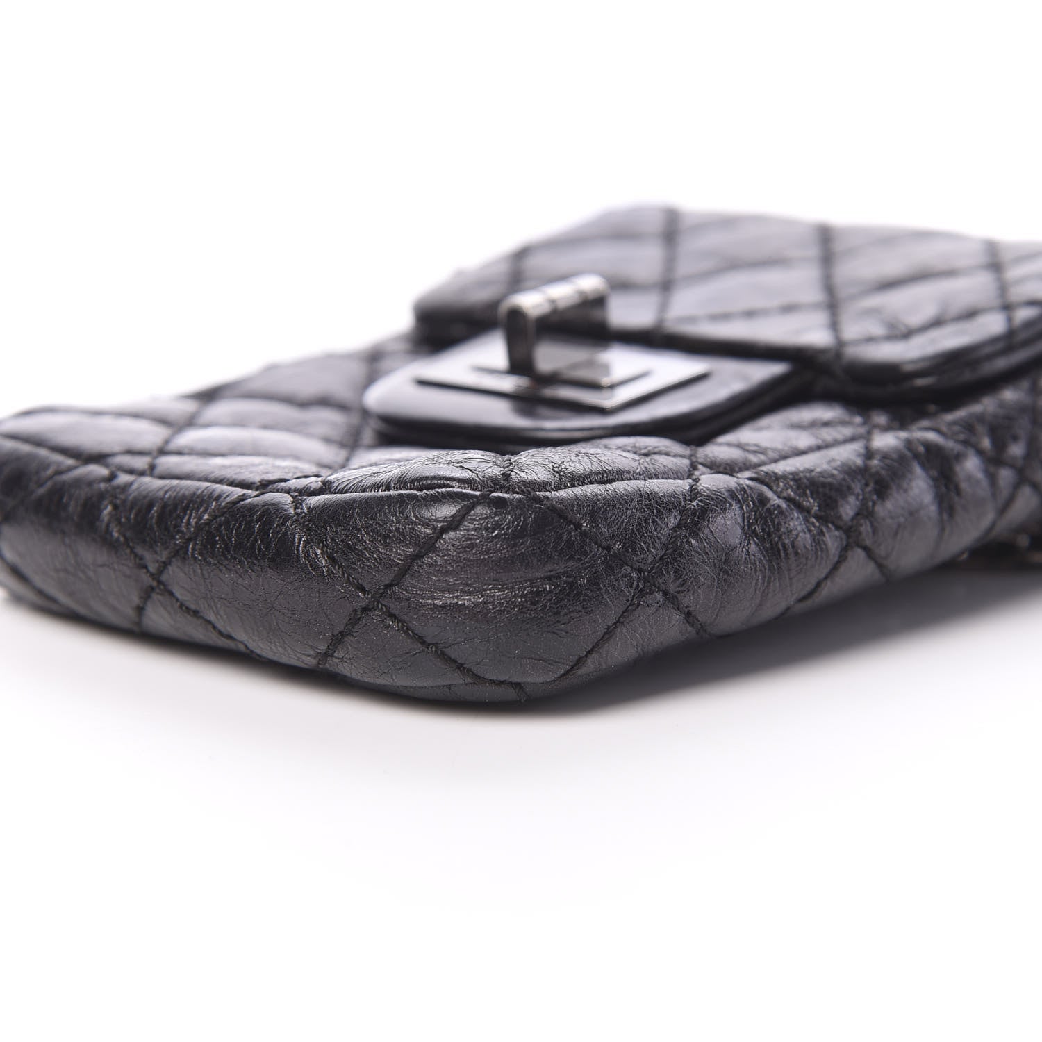 Chanel Metallic Aged Calfskin Quilted 2.55 Reissue Phone Case Black 9 of 10