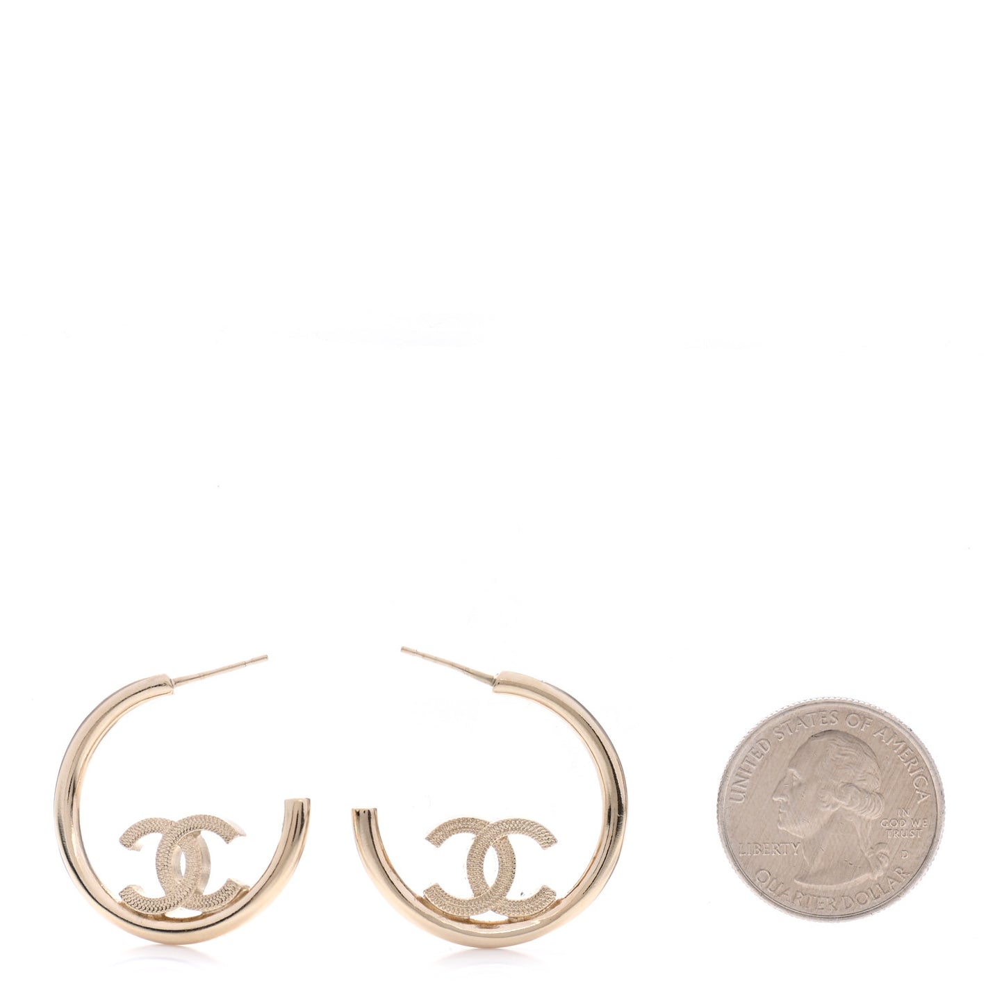 Metal Textured CC Hoop Earrings Gold