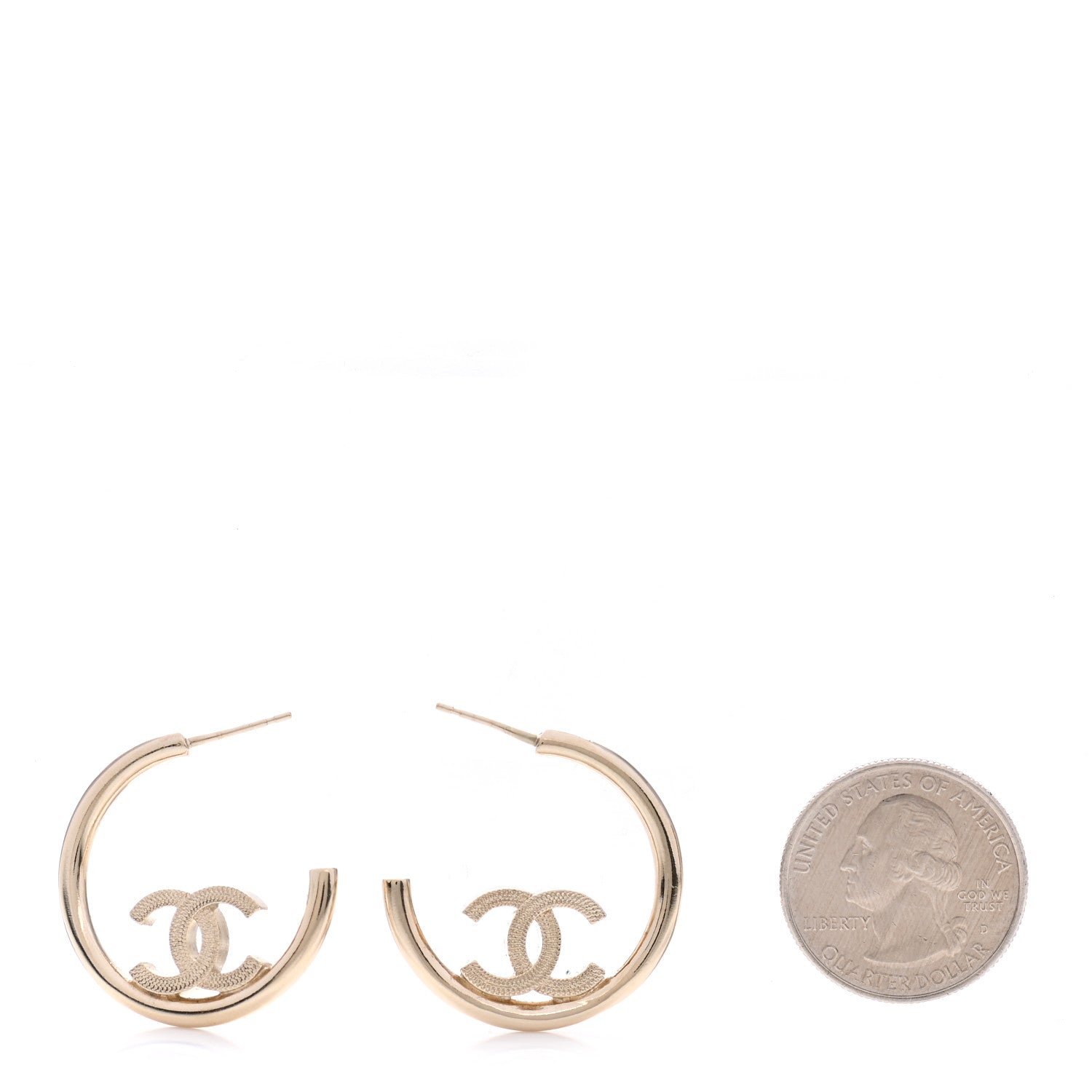 Chanel Metal Textured CC Hoop Earrings Gold 2 of 6