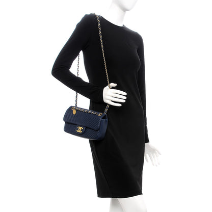 Chanel Calfskin Surpique Chevron Small Flap Navy 2 of 9