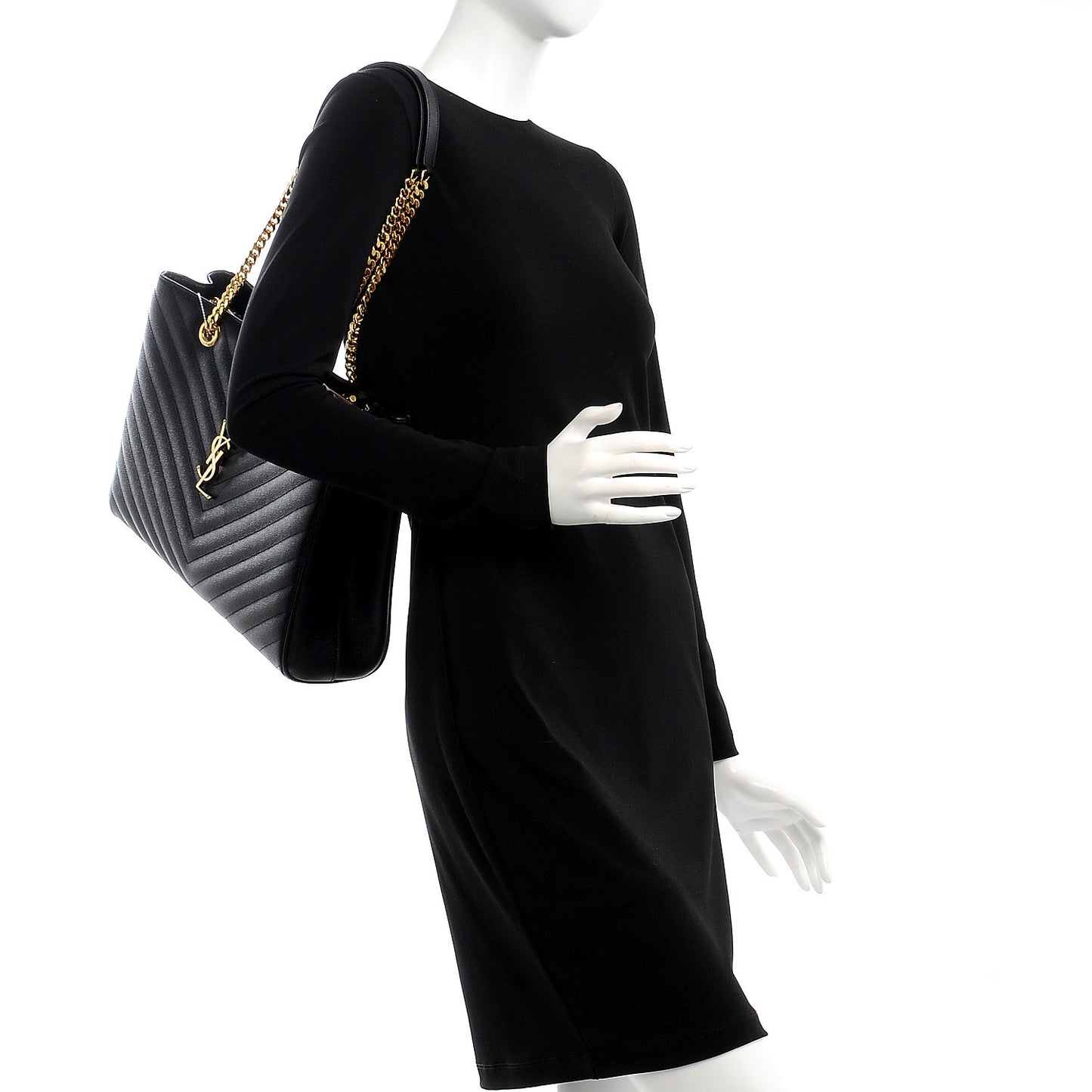 Grain De Poudre Matelasse Chevron Monogram Shopping Bag Black