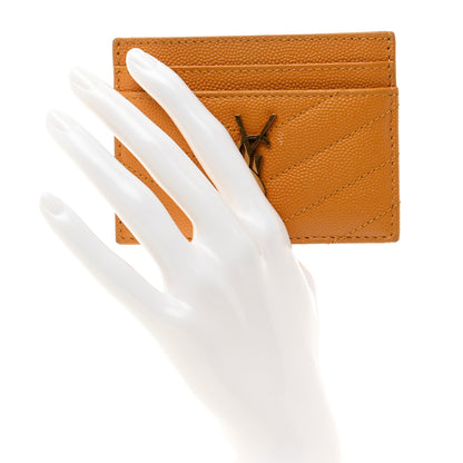 Saint Laurent Grain De Poudre Matelasse Chevron Monogram Credit Card Case Senape Yellow 2 of 10