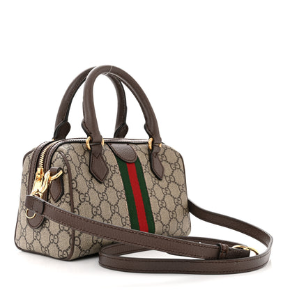 Gucci GG Supreme Monogram Textured Dollar Calfskin Web Mini Ophidia Top Handle Bag Beige Ebony New Acero 3 of 12
