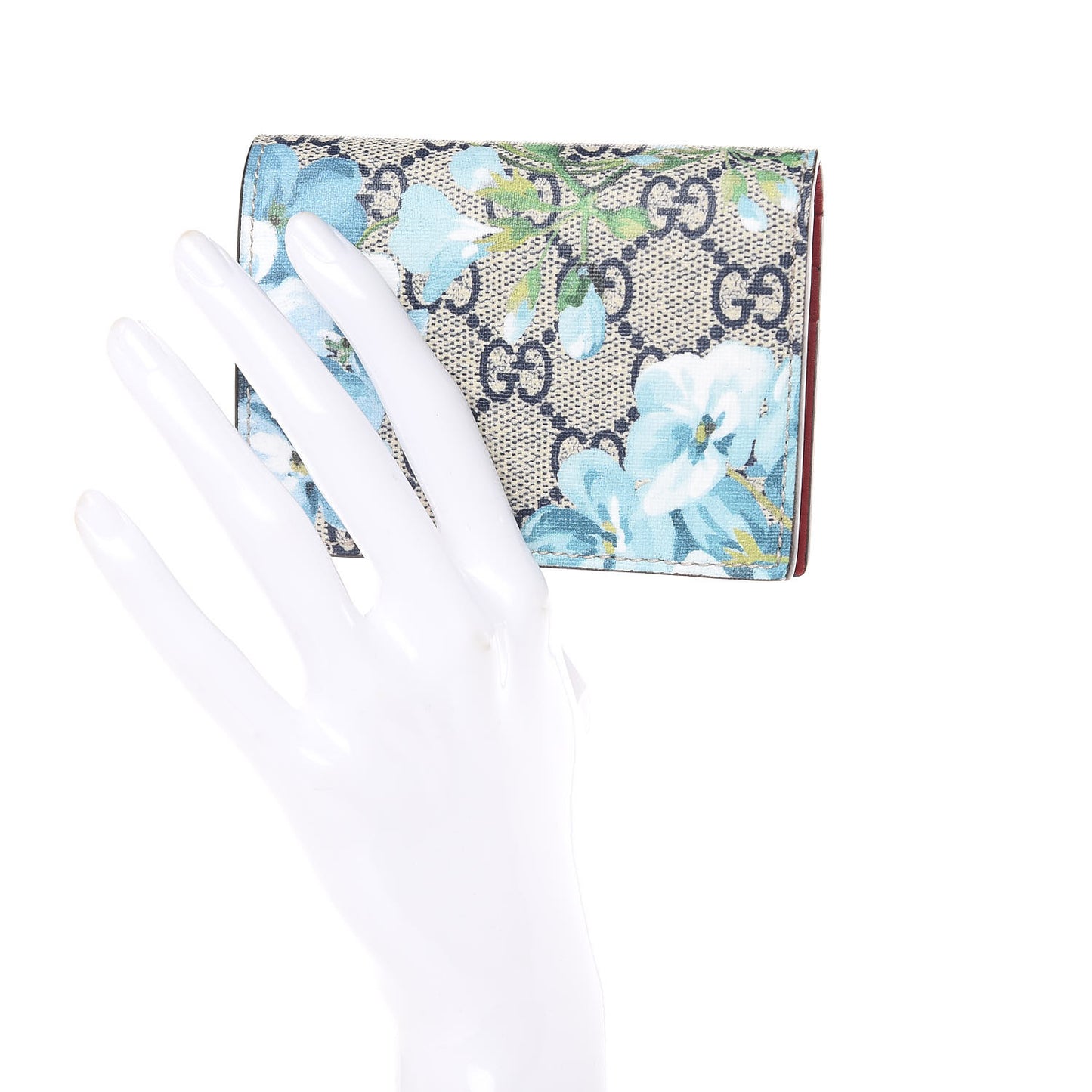 GG Supreme Monogram Blooms Card Case Wallet Beige Blue Navy Hibiscus Red