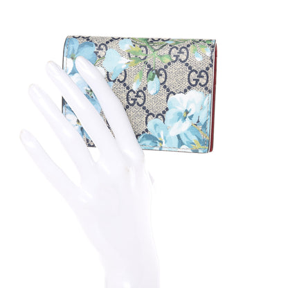 Gucci GG Supreme Monogram Blooms Card Case Wallet Beige Blue Navy Hibiscus Red 2 of 7