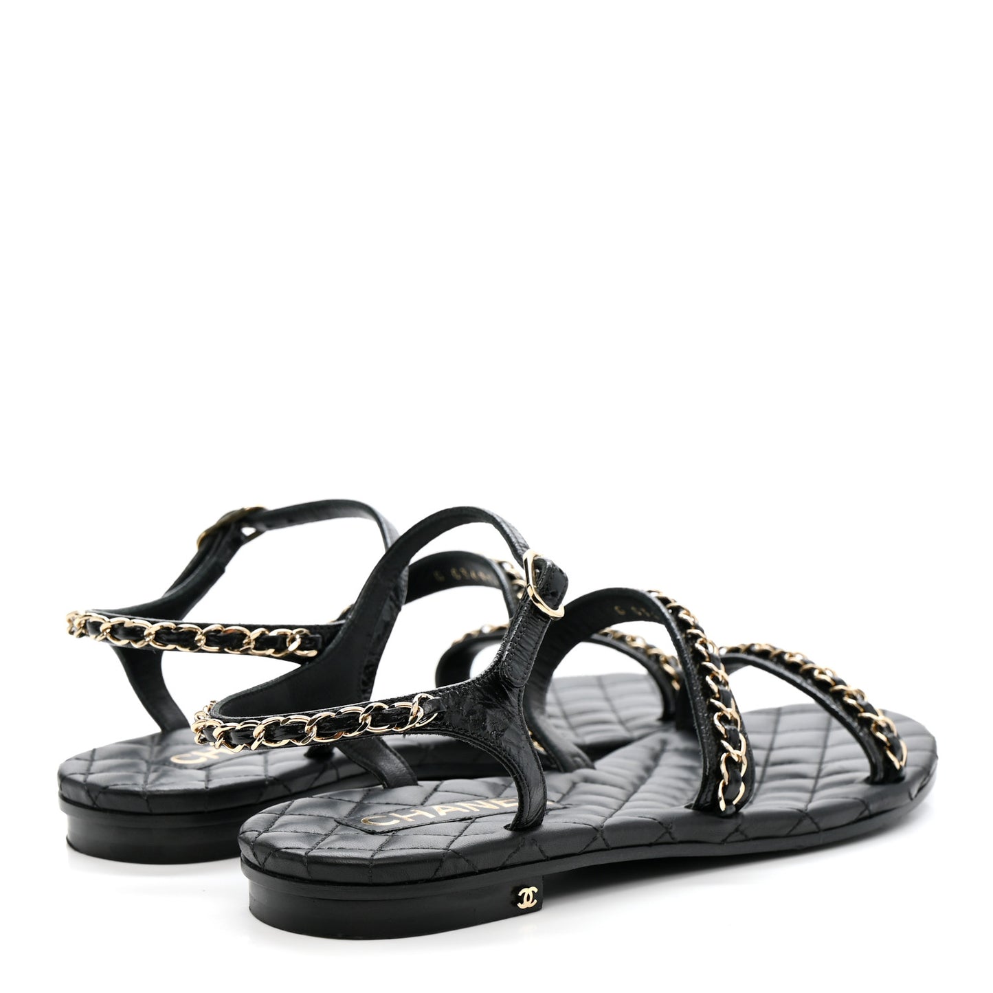 Crumpled Calfskin Chain Sandals 38 Black