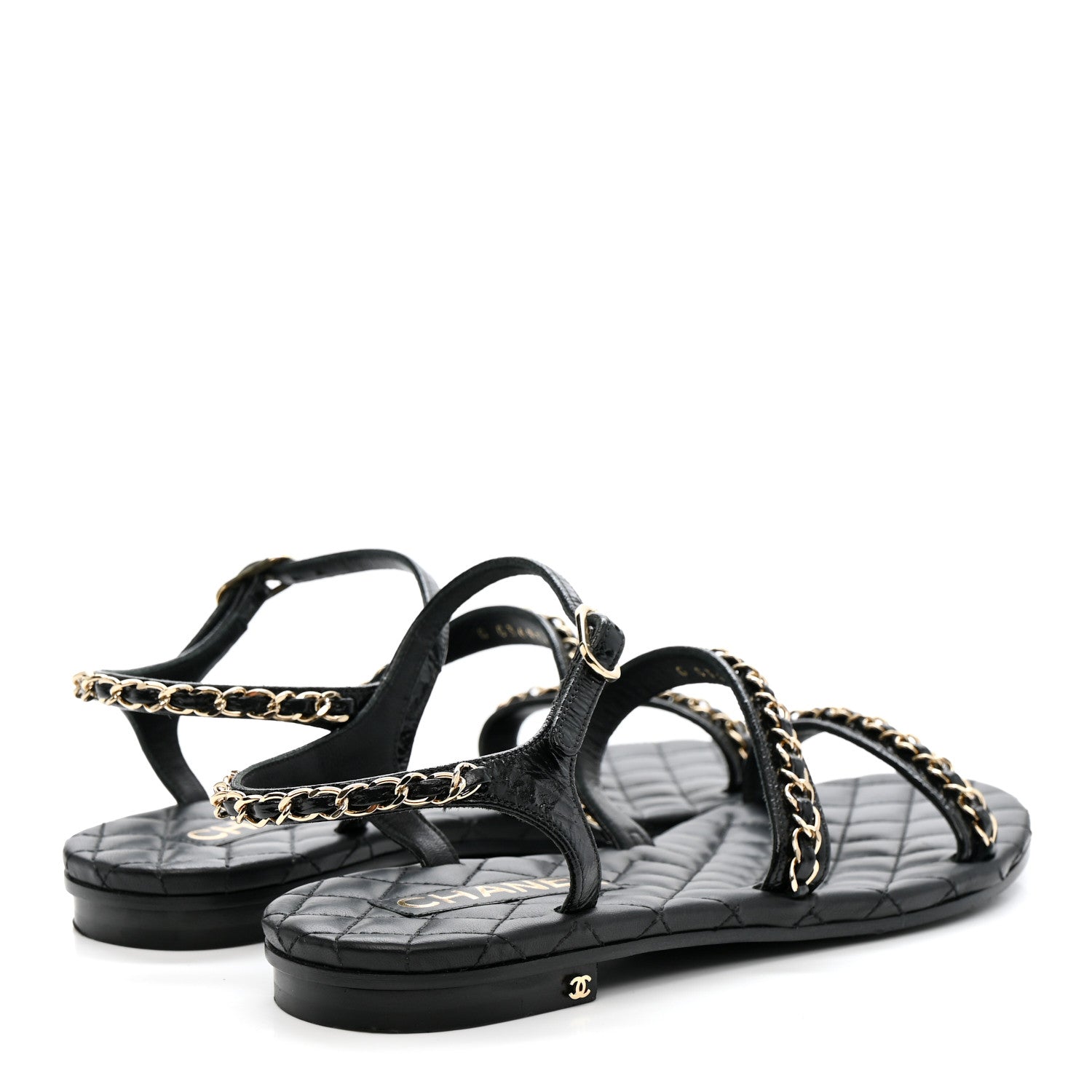 Chanel Crumpled Calfskin Chain Sandals 38 Black 5 of 12