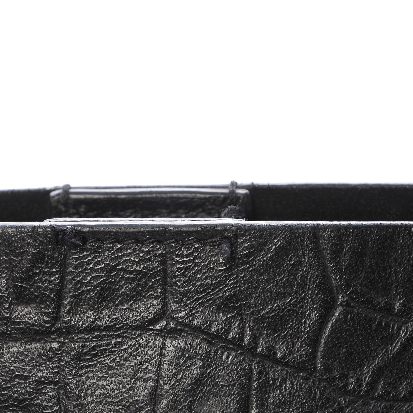 Calfskin Crocodile Embossed Large Shopper Tote Black