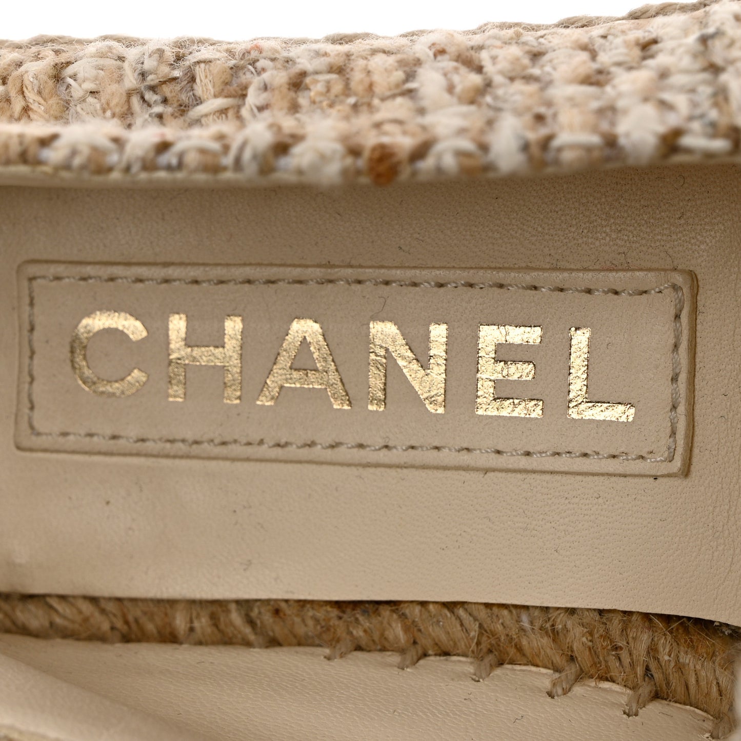 Tweed Lambskin CC Espadrilles 35 Beige