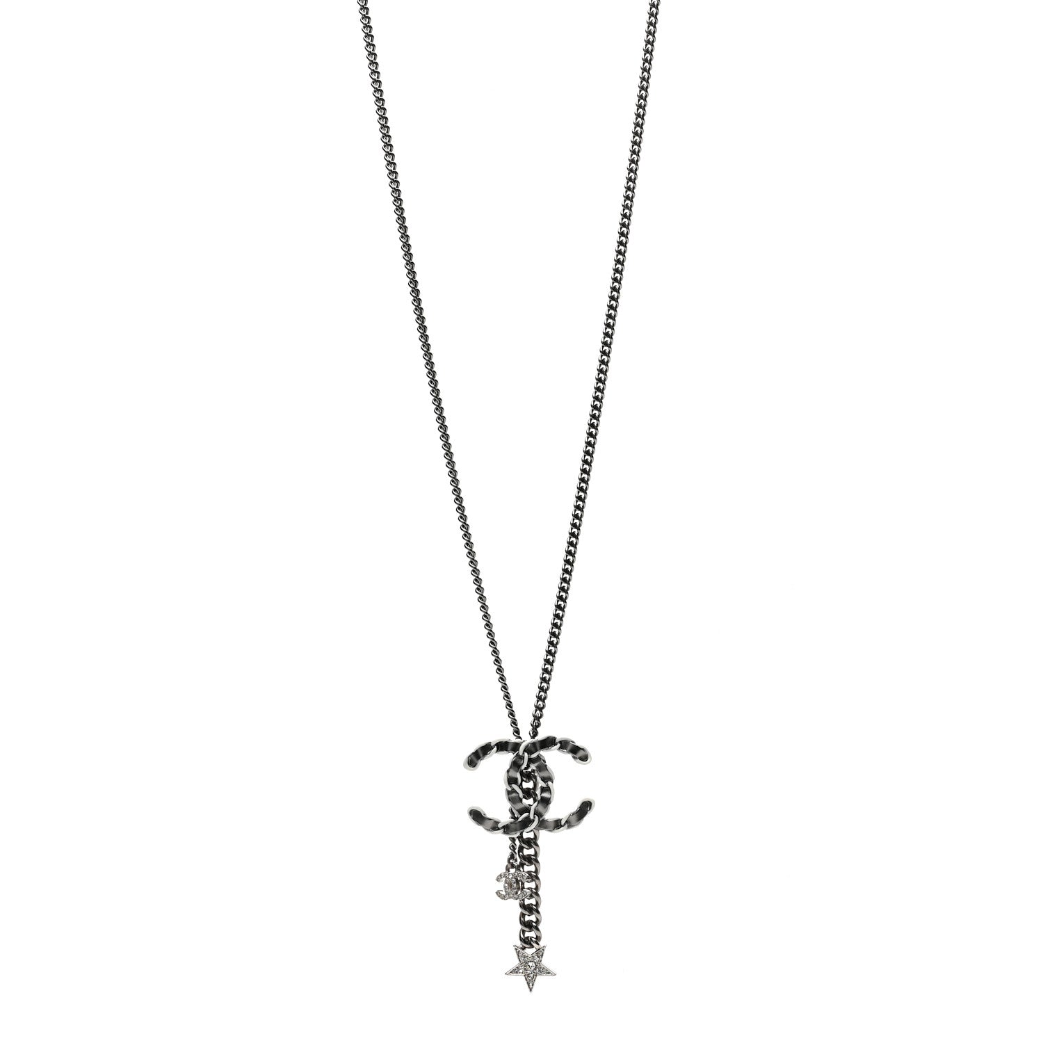 Chanel CHA CC Chain Charm Necklace Silver White 1 of 5