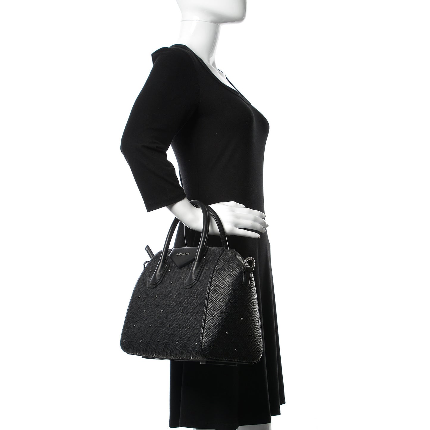 Lambskin Logo Embossed Small Studded Antigona Black