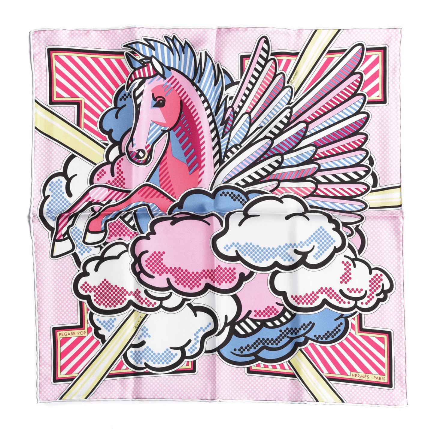 Silk Pegase Pop Pocket Square Rose Bleu Jean Jaune