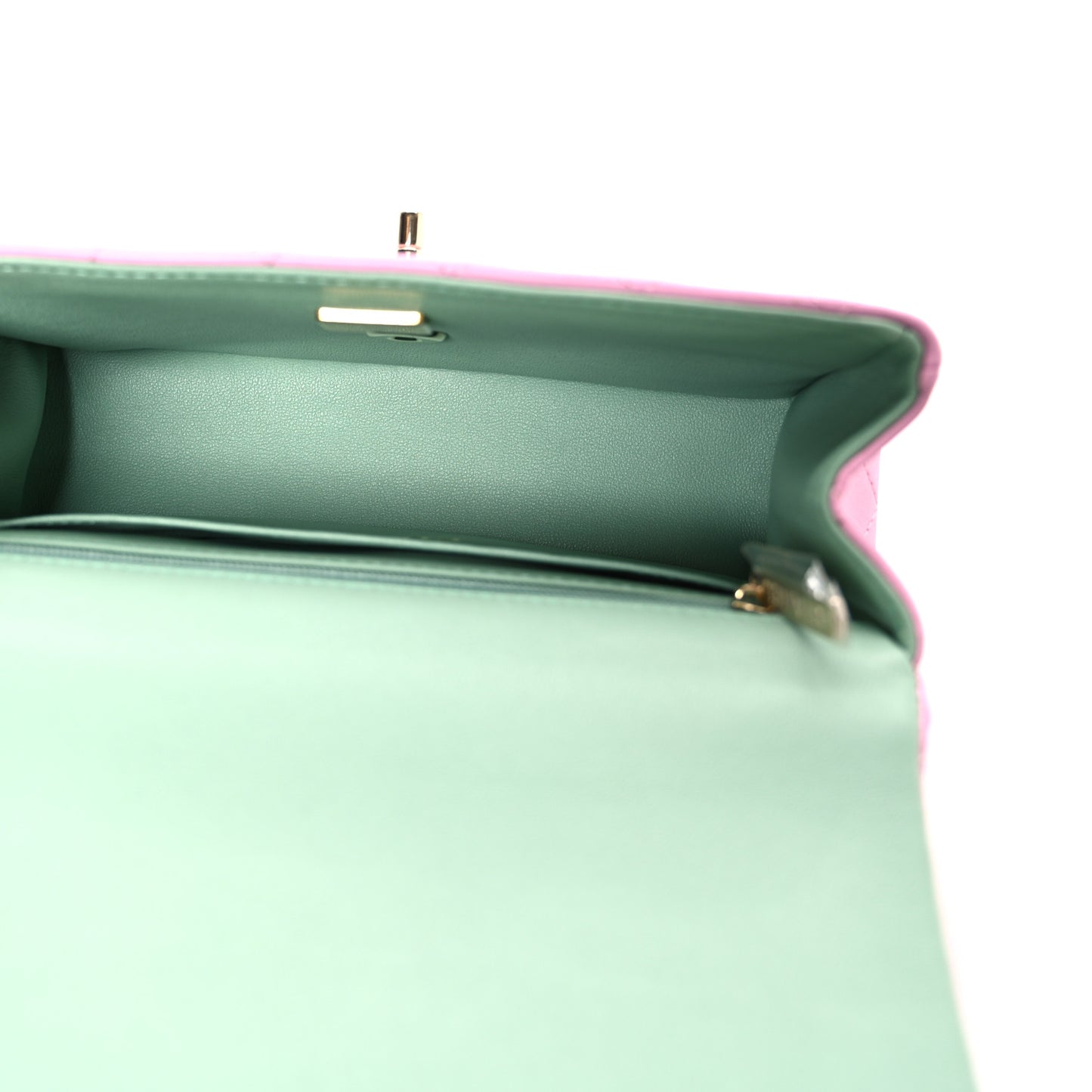 Lambskin Quilted Mini Top Handle Rectangular Flap Pink Green