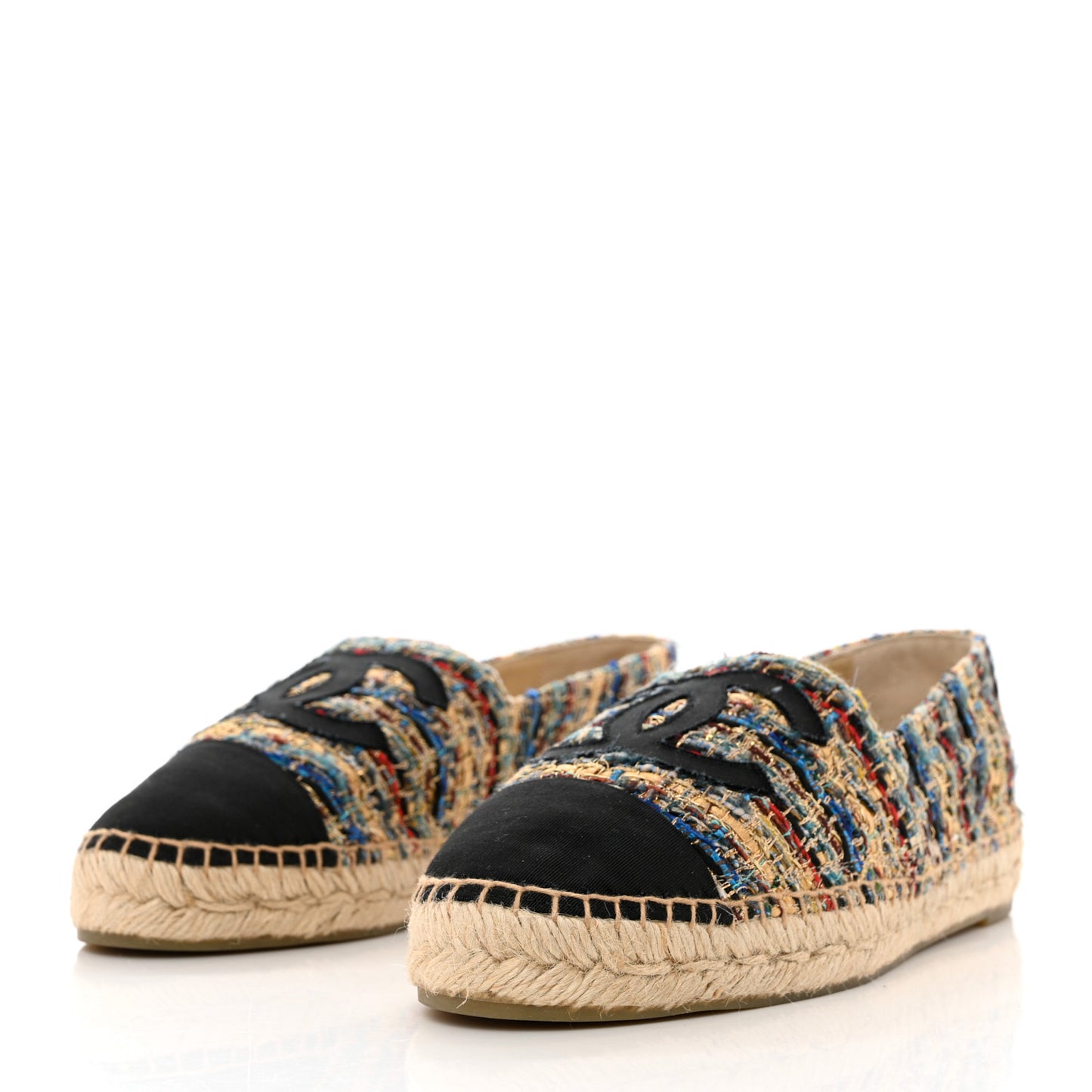 Tweed Grosgrain CC Espadrilles 41 Multicolor Black