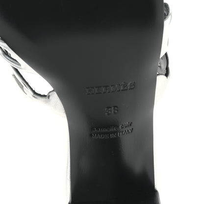 Hermes Metallic Calfskin Tandem Sandals 38 Gris Argente 6 of 7