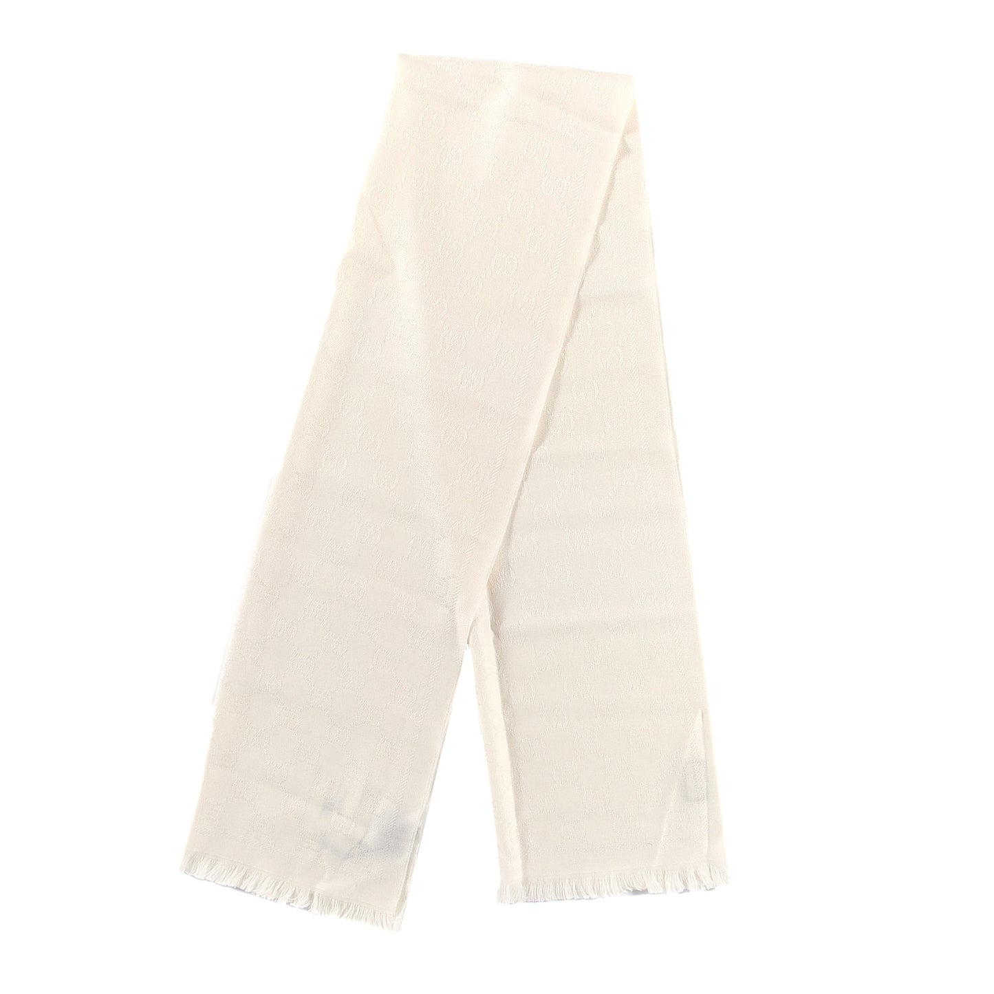 Wool GG Monogram Sten Fringe Scarf White