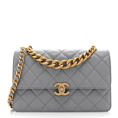 Chanel Caflskin Quilted Dual Handle Chain Flap Bag Grey 1 of 10