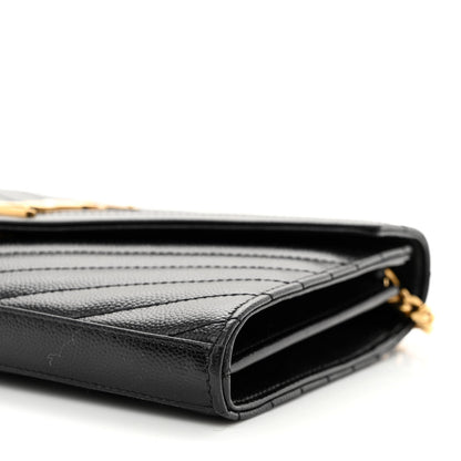Saint Laurent Grain De Poudre Matelasse Chevron Monogram Chain Wallet Black 10 of 10