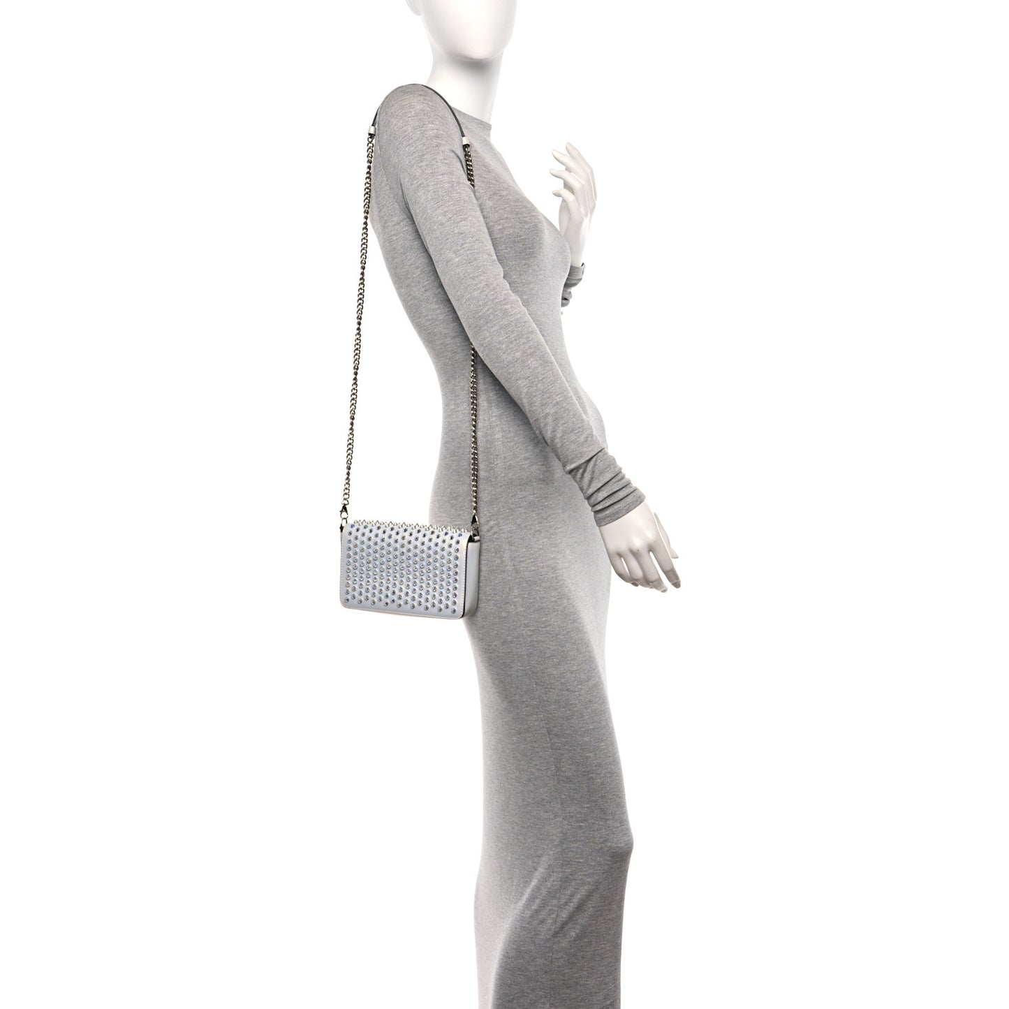 Metallic Calfskin Spiked Zoompouch Crossbody Snow Silver