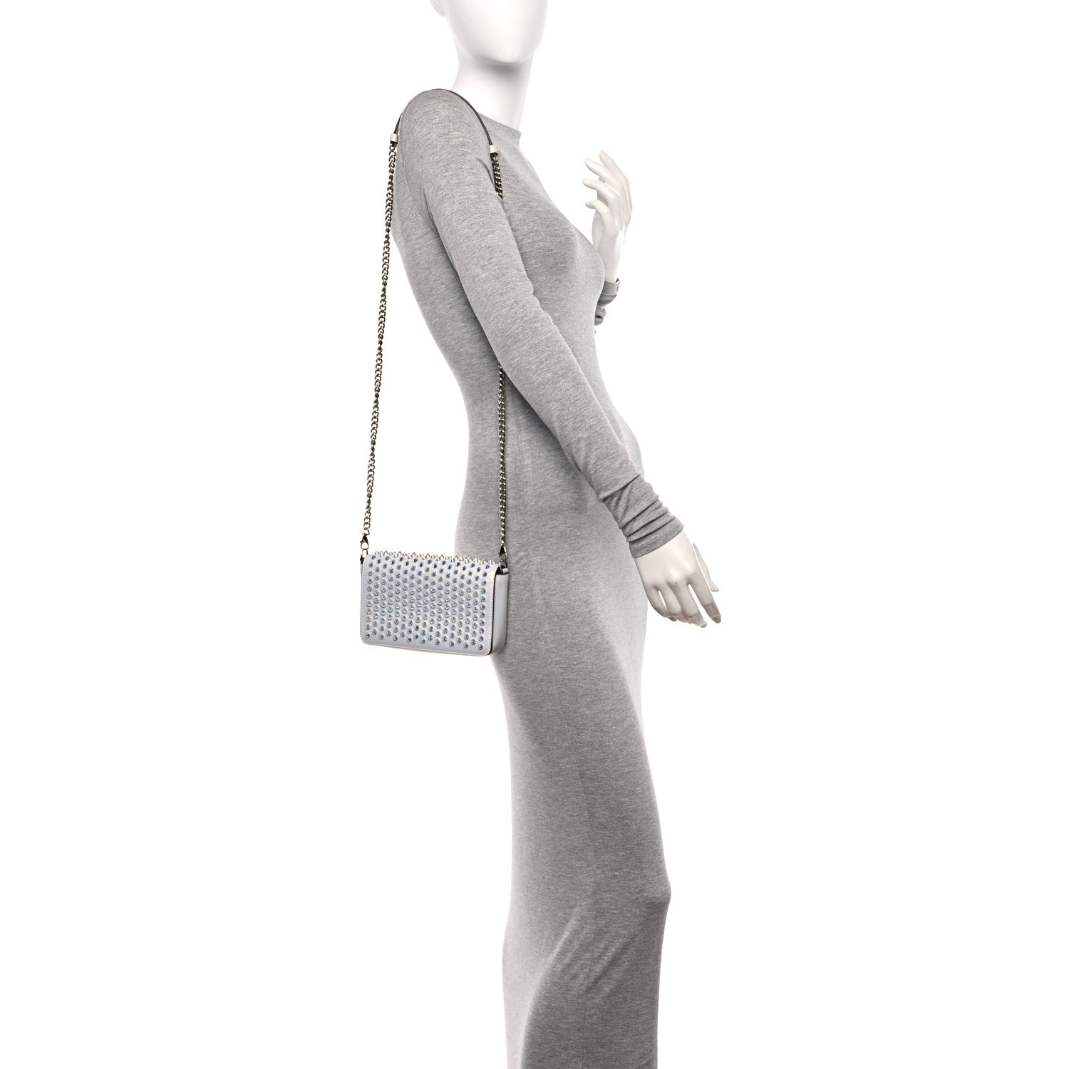 Christian Louboutin Metallic Calfskin Spiked Zoompouch Crossbody Snow Silver 2 of 9