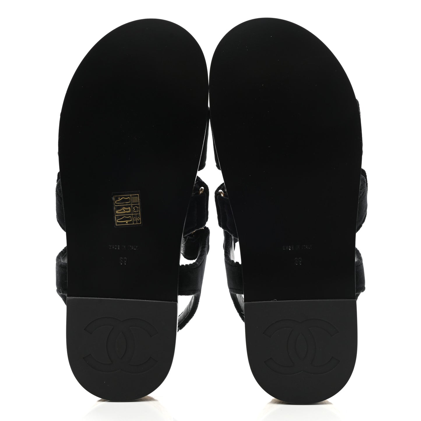 Velvet Lambskin CC Flat Sandals 39 Black