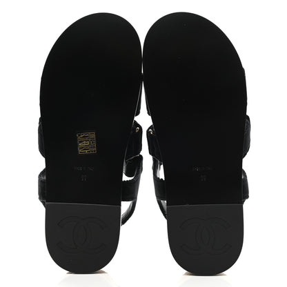 Chanel Velvet Lambskin CC Flat Sandals 39 Black 5 of 9