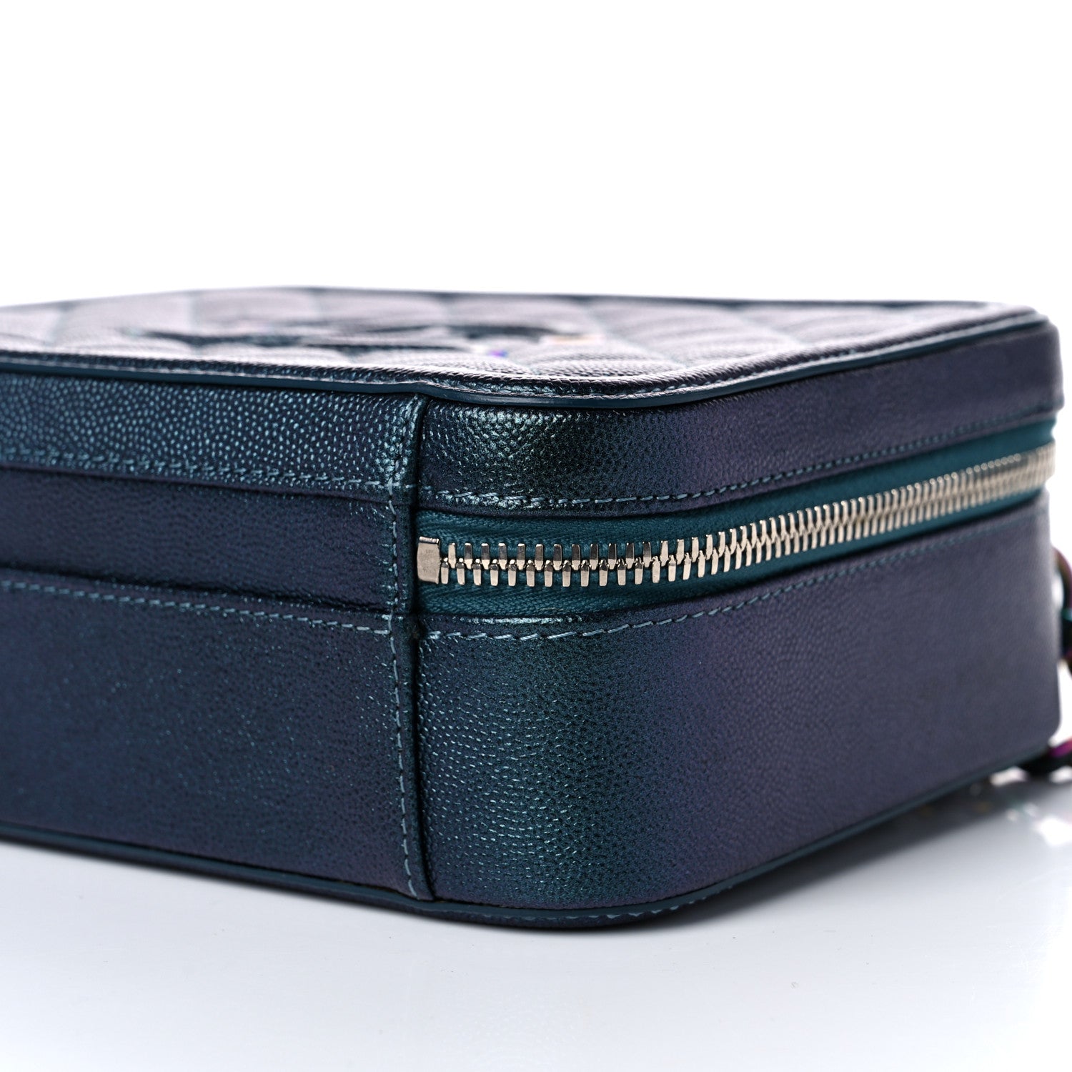 Chanel Iridescent Caviar Quilted Medium CC Filigree Vanity Case Dark Turquoise 9 of 10