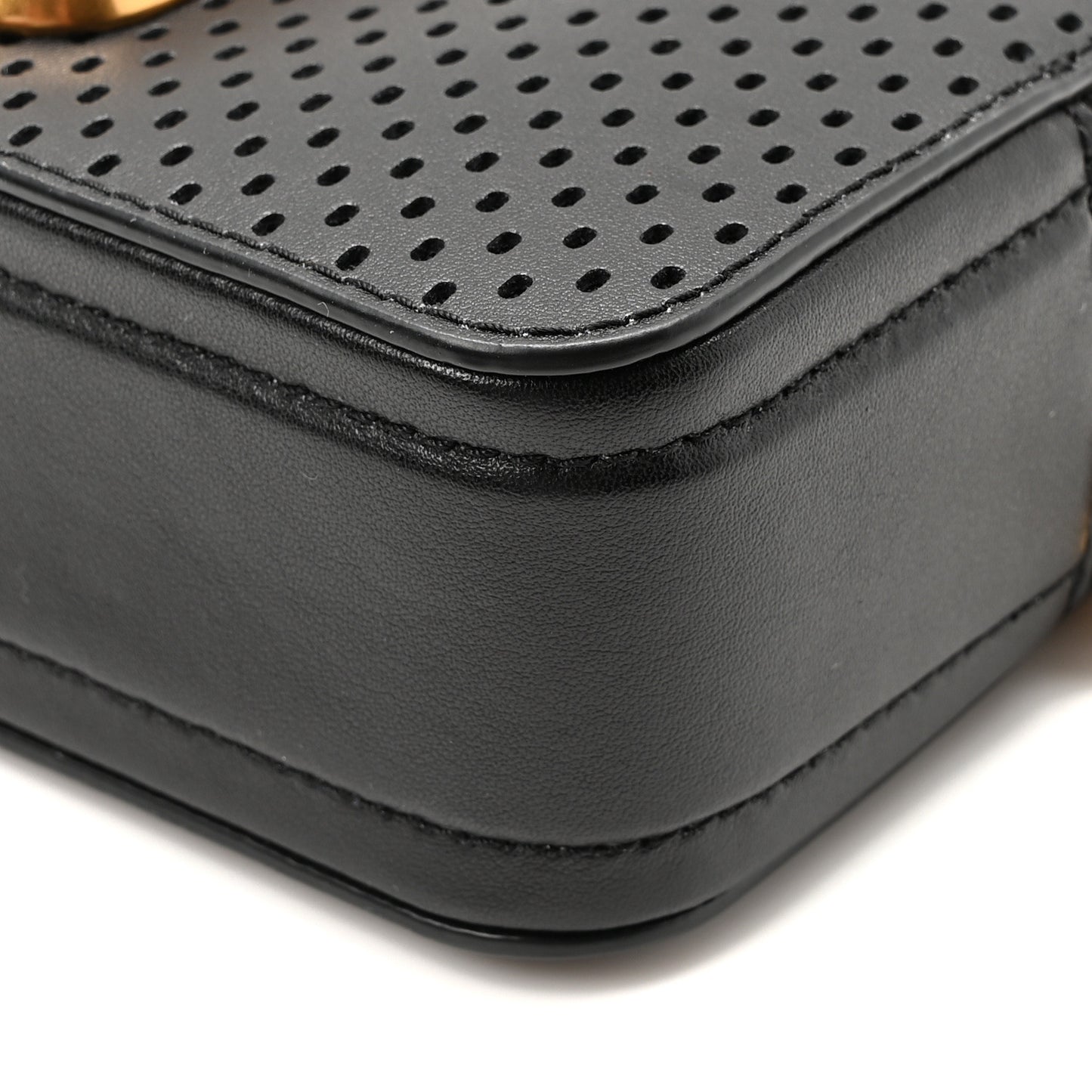 Perforated Calfskin Small Snapshot Camera Bag Black