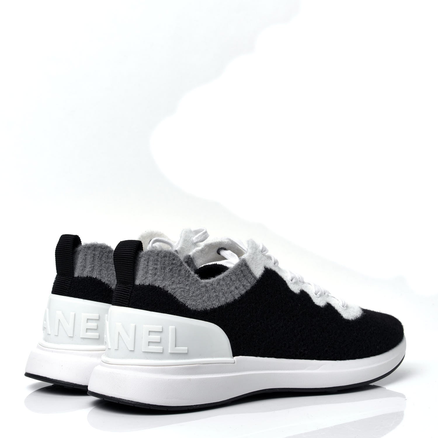 Chanel Fabric Mens CC Sneakers 44 Black White Grey 3 of 10