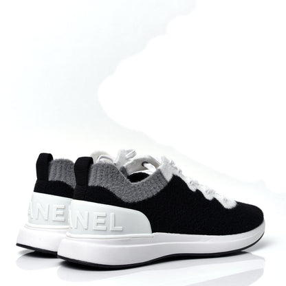 Chanel Fabric Mens CC Sneakers 44 Black White Grey 3 of 10