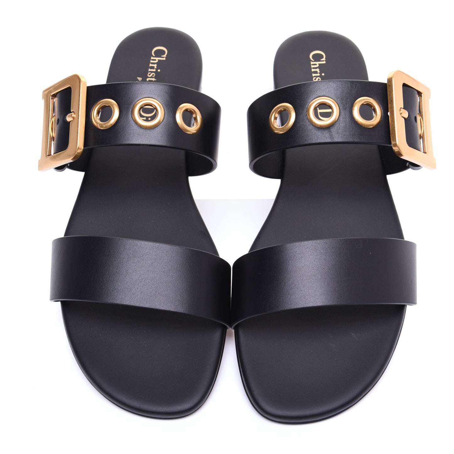 Calfskin D-Dior Slide Flat Sandals 36 Black