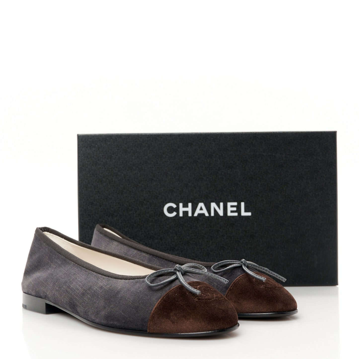 Velvet Cap Toe CC Ballerina Flats 38 Dark Gray Brown