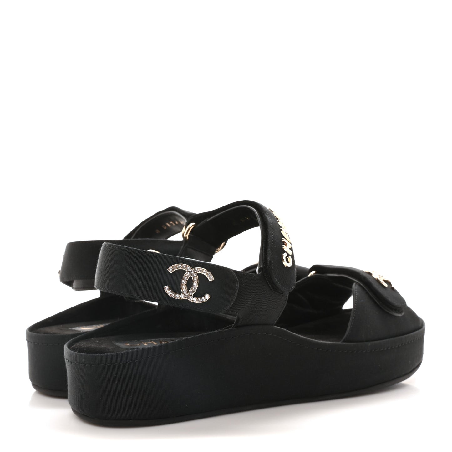 Grosgrain Crystal Logo Platform Sandals 40 Black
