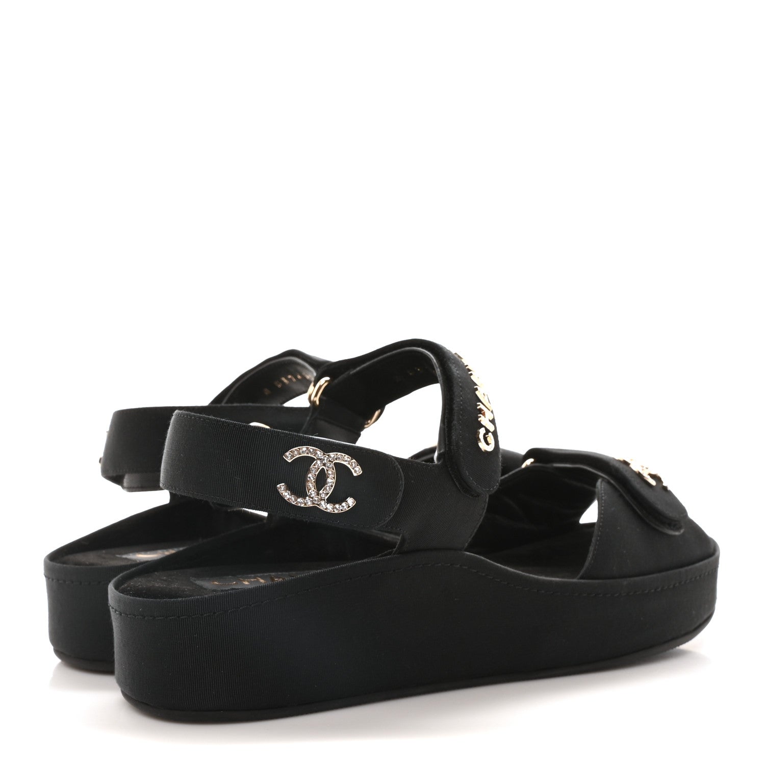 Chanel Grosgrain Crystal Logo Platform Sandals 40 Black 5 of 9