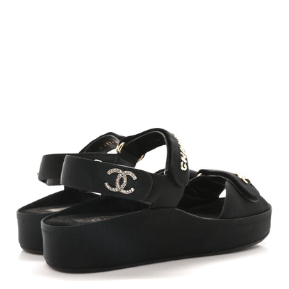 Chanel Grosgrain Crystal Logo Platform Sandals 40 Black 5 of 9