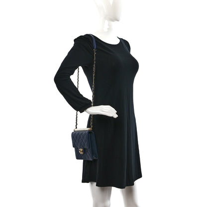 Chanel Iridescent Lambskin Quilted Chic Pearls Flap Navy Blue 2 of 9