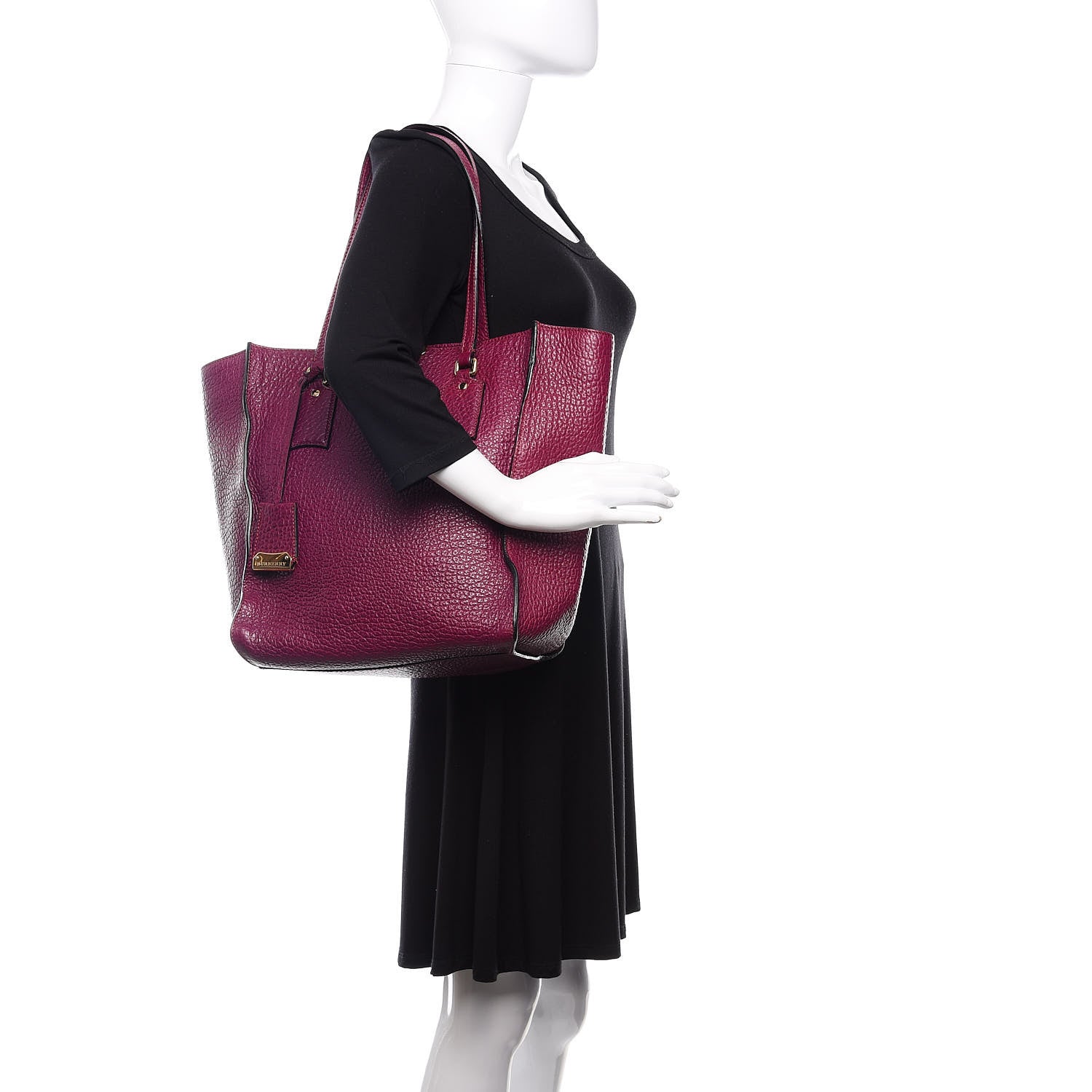 Burberry Heritage Grain Medium Woodbury Tote Dark Plum 2 of 10