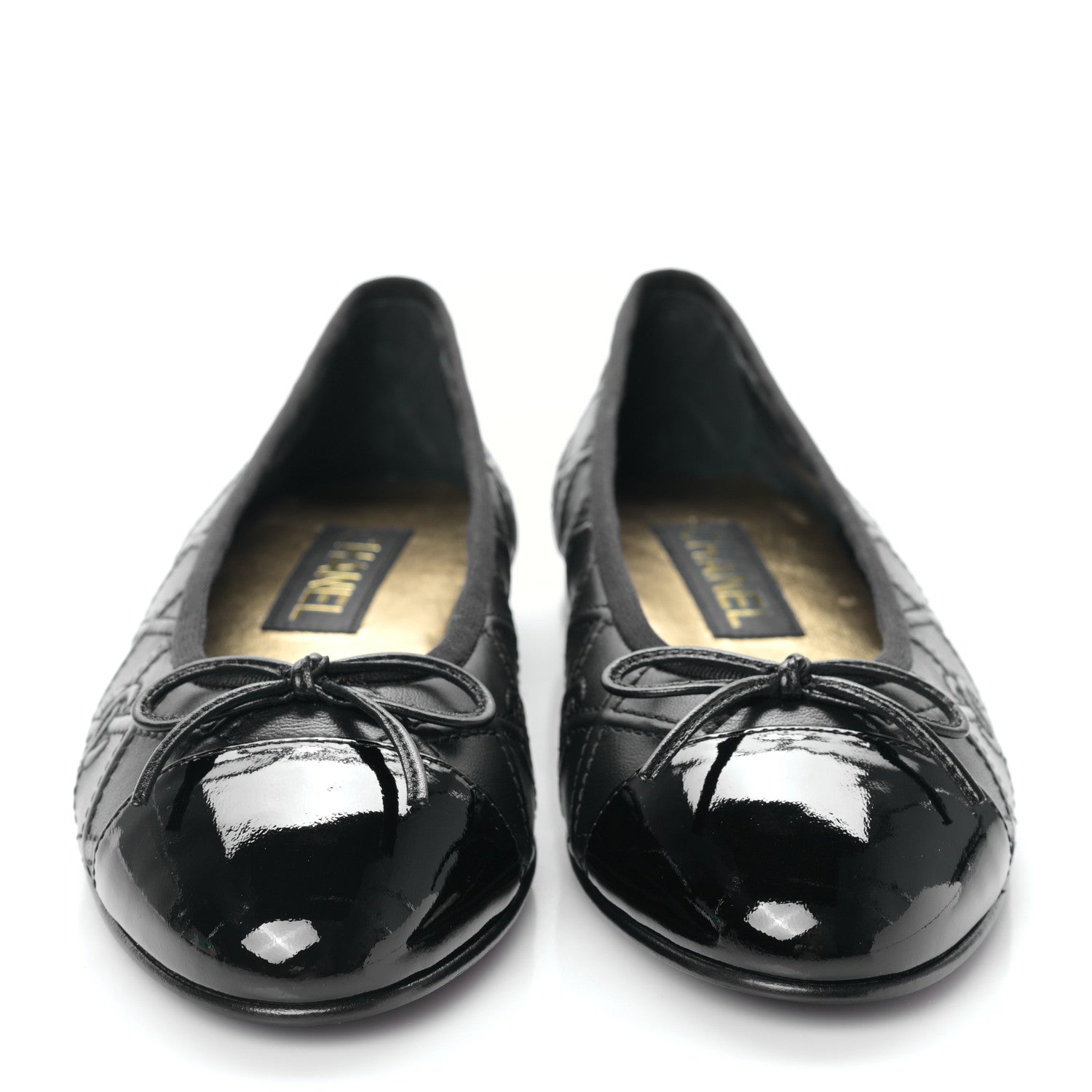 Chanel Lambskin Patent Double Stitched CC Cap Toe Ballerina Flats 38.5 Black 2 of 8