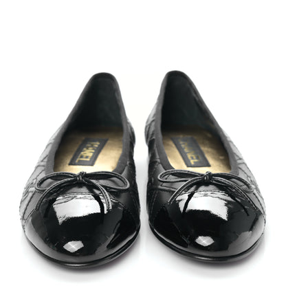 Chanel Lambskin Patent Double Stitched CC Cap Toe Ballerina Flats 38.5 Black 2 of 8