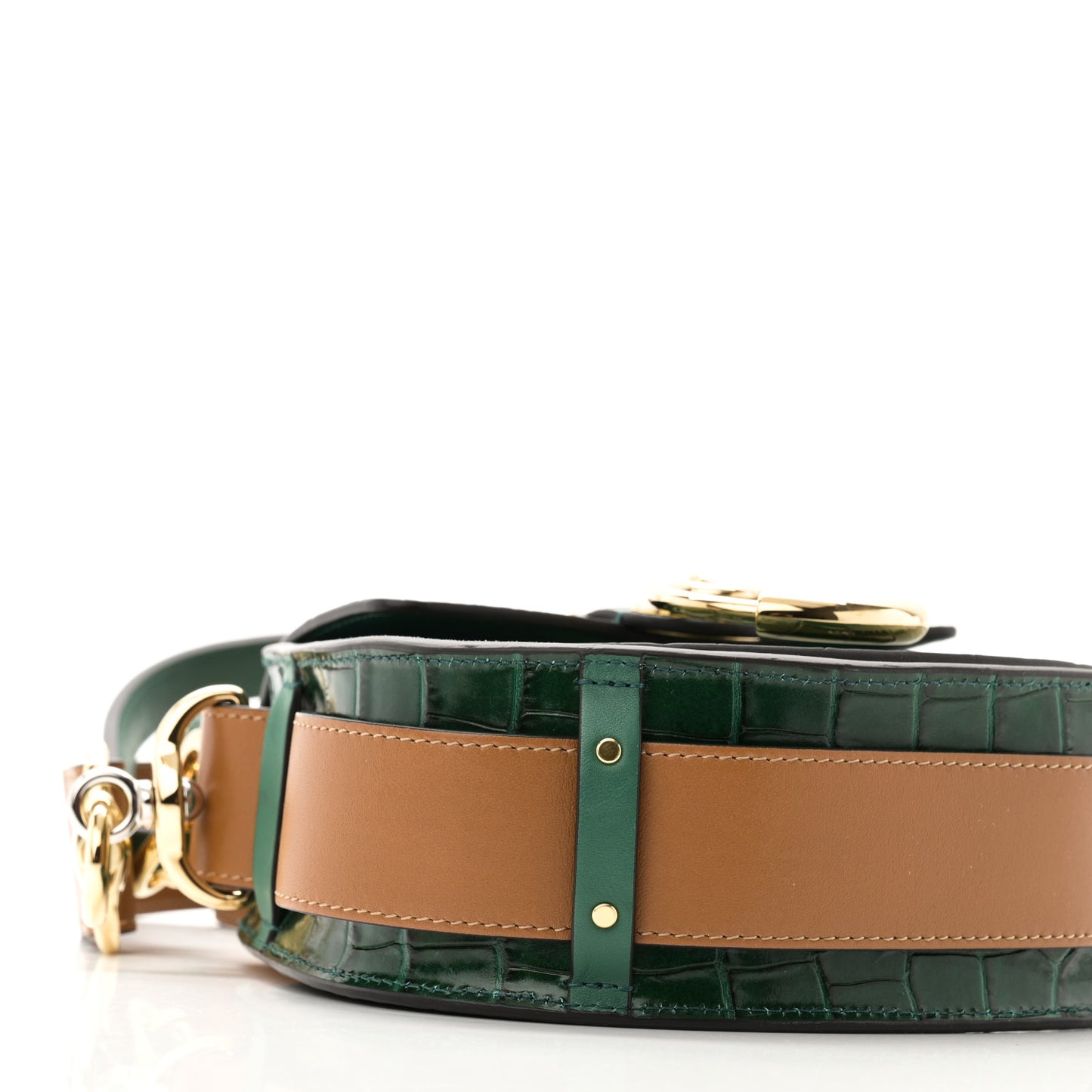 Calfskin Crocodile Embossed Small Tess Bag Woodsy Green